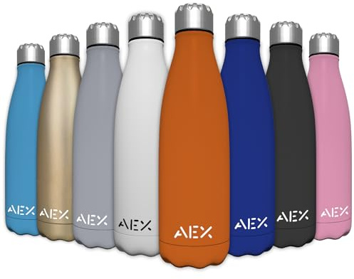 AEX Insulated Double Wall Vacuum Stainless Steel Flask | Leak Proof Hot & Cold Sports Flask | Reusable Matt Orange 500ml