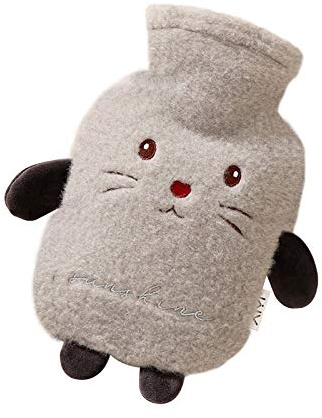 Wärmeflasche, Bettflasche warmwassersack Heißwasserbeutel Cartoons Schutzhülle 1000 ML Katze Wärmeflaschen Wärmekissen Warmwassersack leicht zu tragen, 1 Stück, 26 x 15 cm, Grau