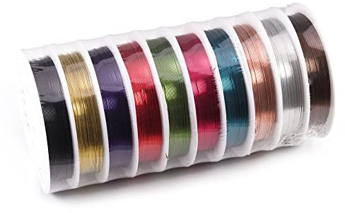 LUMoony 10 rollos de alambre de joyería de 0,2 mm y artesanía Wir joyería colorida abalorios alambre joyería de alambre de cobre para bricolaje cadena de mano cadena de alambre de cuentas cadena de cristal cadena de abalorios alambre