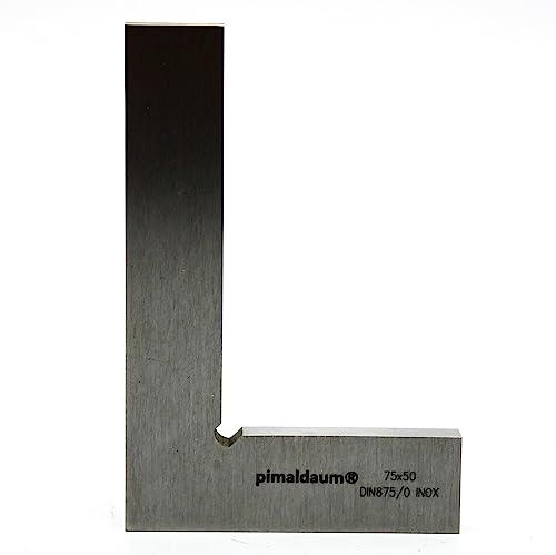 PIMALDAUM® Angolo di arresto, angolo piatto a 90° con gambo a norma DIN 875/0, in acciaio inox, per lavori di prova, di direzione e di ritaglio in ingegneria, fabbri, falegnameria, ecc. (metallo, 75 x