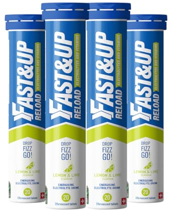 Fast&Up Reload – Lemon & Lime Flavour – 80 Effervescent Tablets – Instant Electrolytes for Rapid Hydration & Energy - Added Vitamin C & B12 for Performance, Wellbeing, Travel & Recovery – Vegan
