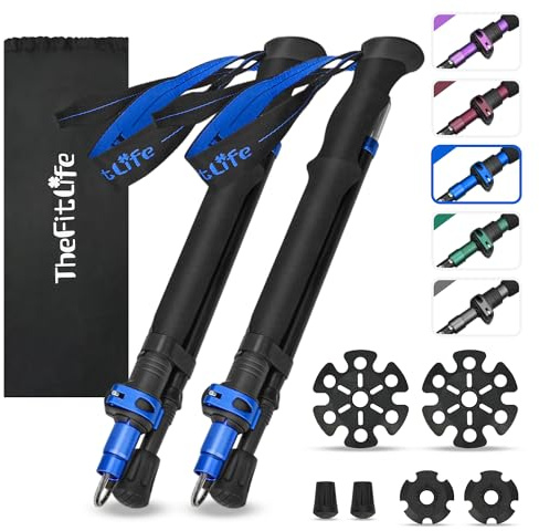 TheFitLife Collapsible Trekking Poles for Hiking – Lightweight Folding Walking Sticks for Men and Women with Extra-Long Foam Handle and Metal Flip Lock