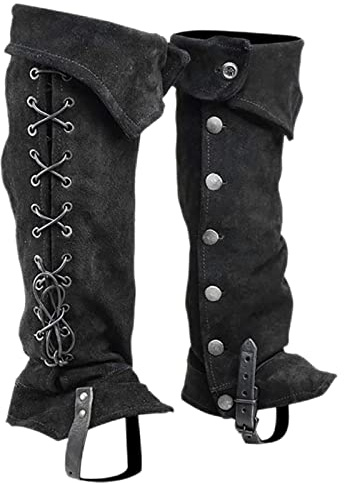 F Fityle Stiefelstulpen aus Kunstleder, Steampunk-Gamaschen, Gamaschen, Beinschützer, Stiefelstulpen, Ritterzubehör, Schwarz