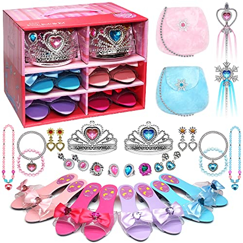 Princess Dress Up Mädchen Schuhe - Kleinkind Fersen Spielen Schuhe & Pretend Schmuck Zubehör Sets, Spielzeug für Kinder mit Kindern Krone, Ring, Armband für kleine Mädchen im Alter von 3-6 Geburtstag