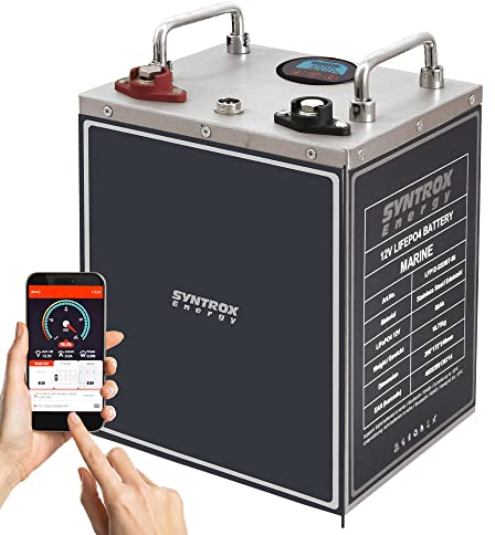 Syntrox Energy Lithium LiFePO4 Batterie Akku frostsicher Premium 12,8V BMS mit Bluetooth und Display, integrierte Heizung 40Ah bis 400Ah (80Ah)