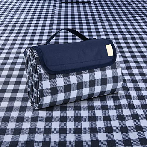 PUPOPIK Outdoor Picnic Blanket, XL Foldable Waterproof Sand Beach Mat, Extra Large 80x80in for Beach Camping Hiking Travel Family Concerts Portable Beach Blankets（Darke Blue）