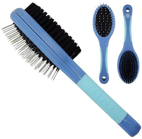 American Kennel Club AKC Pet Grooming Brush for Dogs and Cats - 2-in-1 Deshedding and Detangling Brush with Dense Nylon Bristles, Removes Loose Hair for Short and Long Coat Dogs and All Breeds
