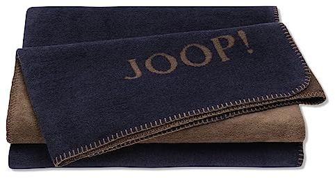 Joop!® Uni-Doubleface, weiche Kuscheldecke in Marine-Karamell | Wohndecke aus Baumwolle und Polyacryl, Made in Germany, wärmende Sofadecke, Tagesdecke in 150x200 cm, OEKO-TEX Standard 100