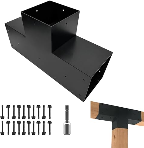 ITeVe.GD 3-Wege-Pergola-Set, T-Form, flache Pergola, DIY-Halterungen für 14 x 14 cm Holzsäulen, Stahl, Schwarz, Bodenmontage - 1 Stück