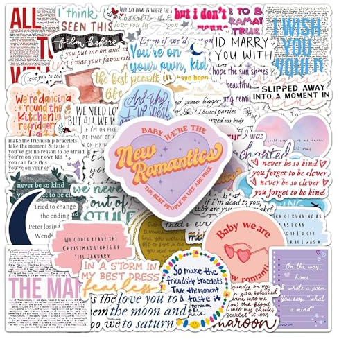 QUTA Pop Music Stickers, 50pcs Music Stickers Song Fan Lyrics Stickers, Waterproof Aesthetic Vinyl Decals for Water Bottle, Laptop, Gift Decals for Friends, Teens