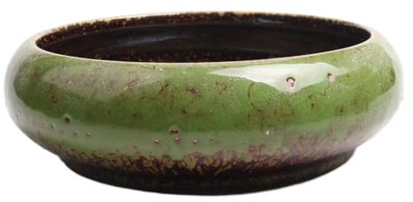 KaTiak Keramik-Pflanztopf, große, runde, saftige Pflanzschale, kreativ for Innen- und Außenblumen, Keramik, Vintage-Keramik, glasierter Bonsai-Topf, weiß (Color : Green)