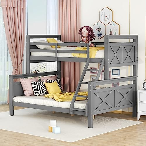 Soweiz 90 (140) x 200 cm, letto a castello con scala e ringhiera di sicurezza, trasformabile in 2 letti separati, letto in legno per bambini, ragazzi e adulti (grigio)