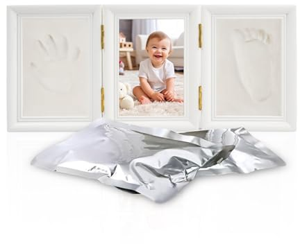 Futuhada Kit de cadre d'empreintes de pieds pour enfants, ensemble de cadre d'impression avec moule en argile, cadre photo empreinte de bébé en bois pour enfants cadeau souvenir nouveau-né