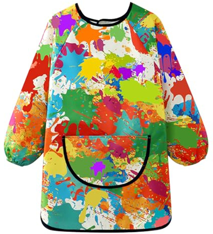 Greyoe 1 Stück Malschürze Kinder Malkittel Kinder Schürze Kinder Lätzchen mit ärmeln Wasserdicht und Schmutzabweisend zum Malen (Buntes Graffiti, XL)