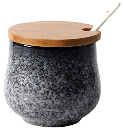 OUSIKA Sucrier, boîte d'assaisonnement, sucrier japonais avec couvercle, pot de rangement en céramique rétro, petit pot à sucre de 200 ml, pot à épices for récipient à sucre, for bar à café, restauran