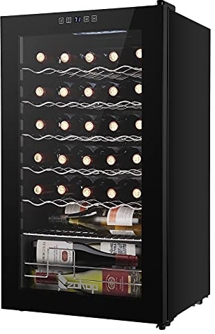 Winado Wine Cooler Refrigerator, 34 Bottle Freestanding Compressor Wine Cooler w/Digital Temp Control, Mini Wine Fridge with Double-Layer Glass Door & Removable Shelves