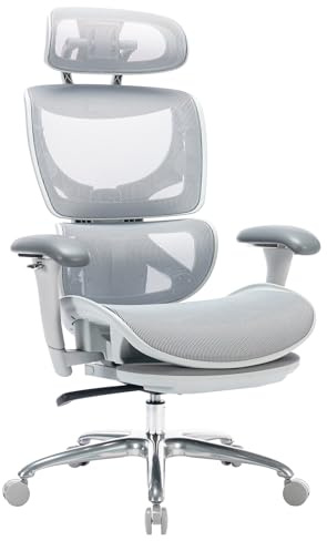 Ergonomischer Bürostuhl aus Netzstoff mit Fußstütze, Chefsessel mit hoher Rückenlehne, Computer-Schreibtischstuhl mit breiter Kopfstütze und verstellbaren 3D-Armen, Rückenlehne, Kippverriegelung und