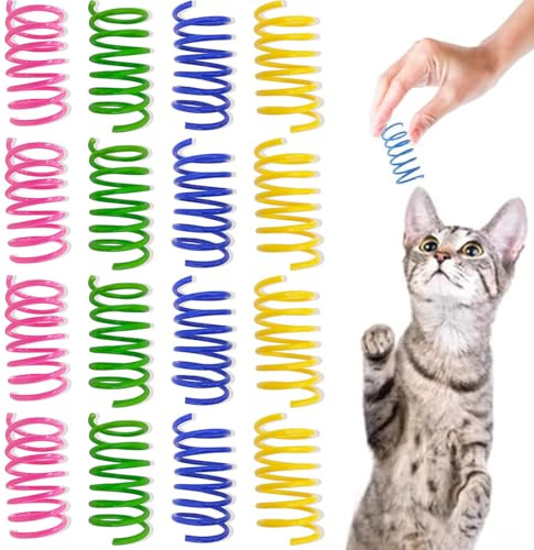 KCOQINA Interaktives Katzenspielzeug Spirale zur Selbstbeschäftigung-16 Stück Cat Spring Spielzeug,Kunststoff Spiralfedern,Neuheit Haustiere Spielzeug, Bunte Spiralfedern,Spring Spirale für Katze