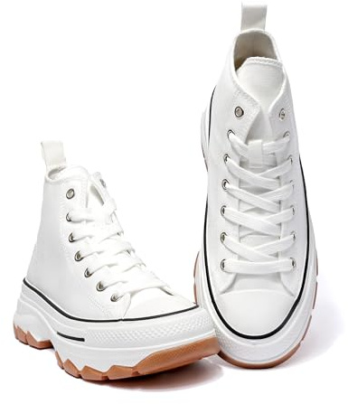 Nexsus Plus Ladies Women Chunky Sole Lace Up High Top Casual (White/Black, UK Footwear Size System, Adult, Women, Numeric, Medium, 5)