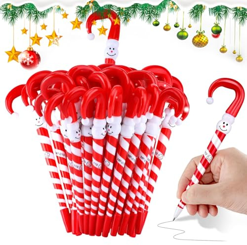HIQE-FL Weihnachtsstifte,50 Stück Weihnachten Kugelschreiber,Weihnachts Kugelschreiber,Zuckerstangen Stifte,Druckkugelschreiber,für Studenten Kinder Weihnachten Party