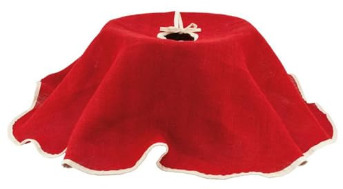 Aubry Gaspard - Cache-pied de Sapin en Jute Rouge - Ø 120 cm - Décoration de Noël Traditionnelle - Finition Liseré Blanc - Sattache avec des Noeuds - Idéal pour Sublimer et Cacher la Base du Sapin