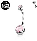 FunZing Piercing Nombril en Titan 14G Barbell Rose et Bleu CZ 6-16mm Pour Femme