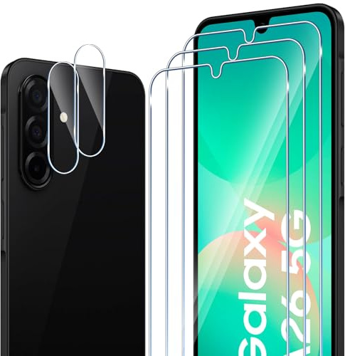 ELYCO Schutzfolie kompatibel mit Samsung Galaxy A26 5G/A17 für Panzerglas, 2 Pcs Panzer Schutz Glas & 2 Pcs Kameraschutz, 9H Härte Anti-Kratzer Blasenfrei HD Klar Kameraschutz & Displayschutzfolie