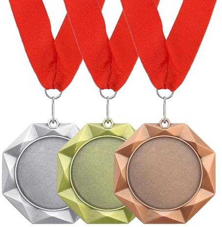 PATIKIL Medaglie Premio, 1° 2° 3° Posto Medaglie Vincitore con Nastro Rosso per Competizioni Giochi Sportivi Gare di Ortografia, Larghezza 3 Pollici, Multicolore