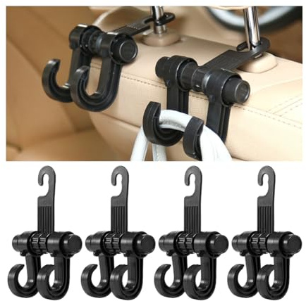 JNNJ 4 Pezzi Ganci Borsa Seggiolino Auto, Gancio-Portaoggetti-Auto, Gancio Sedile Posteriore Auto, Ganci Borsa Poggiatesta Doppio Supporto, Gancio Plastica Auto Gancio Poggiatesta Sedile Posteriore