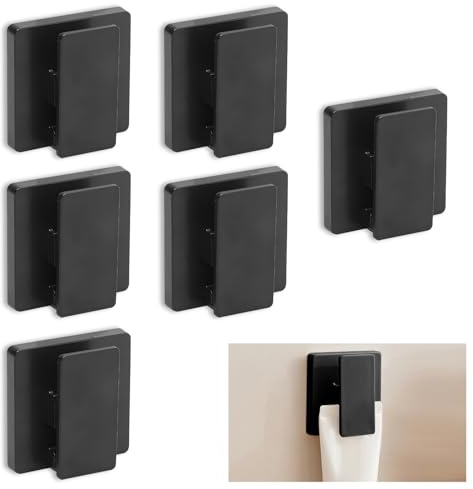 Huakaile 6 Pieces Large Self Adhesive Clips for Hanging Hooks No Drilling, Sticky Clips Anti Slip Towel Holder, Removable ABS Adjustable Spring Quilt Wall Hangers for Bathroom Home (Black)