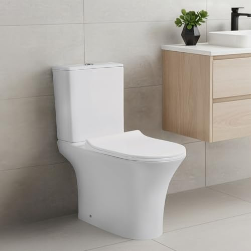 Go Bathrooms Close Coupled Rimless Toilet Quick Release Seat | Hygienic rimless ceramic toilet pan and cistern set with quick-release soft-close seat.