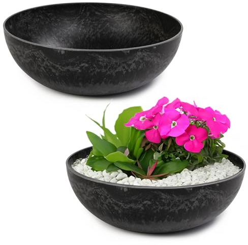 matches21 HOME & HOBBY Pflanzschale für draussen in schwarz marmoriert 25 x 9 cm als wetterfeste Blumen-Schale