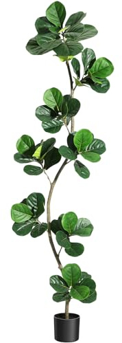 GAOMON 7FT Artificial Fiddle Leaf Fig Tree in Black Nursery Pot,Faux Potted Tree for Home Decor, Fake Rubber Tree for Indoor Office Living Room