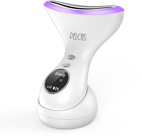 PELCAS Face Massager with LED Display 3 Light Modes Face Massager Electric EMS Facial Massager 43℃ Face Lifting Device High Frequency Vibration for Wrinkle Anti-Aging Neck Skin Tightening Lifting