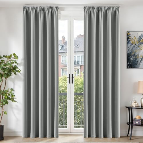 TOPICK Vorhänge Gardinen Verdunklungsvorhänge 2er Set H245xB140 Hellgrau | Vorhänge Blickdicht Wohnzimmer Gardinen mit Kräuselband Schlafzimmer Blackout Curtain Gardinen für Schienensystem Übergardine