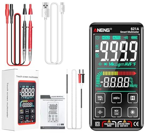 KMGUZRRWD Multimètre 621A Rechargeable Multifonctionnel 9999 Points numérique Intelligent AC/DC Tension Courant électriciens Outils de Test(621A Black)