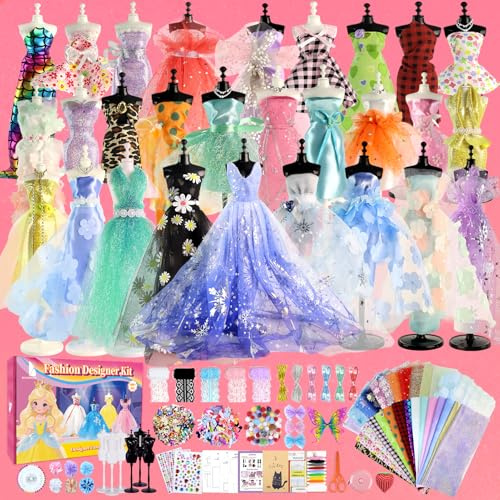 Beanewone Fashion Designer Kit for Girls 1000+Pcs, Arts and Crafts for Kids Age 10, with 30Pcs Fabrics and 6 Mannequins, Sewing Kits for Kids Ages 8-12, Girls Toys Age 6 7 8 9 10 11 12+