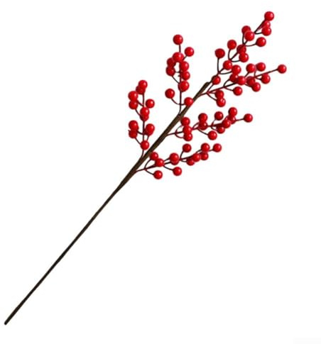 Bouquet di agrifoglio artificiale con bacche rosse, pezzo decorativo perfetto per feste di Capodanno (6 rebbi 60 cm)