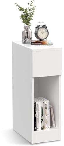 Warmiehomy Side Table Storage Drawer Slim Bedside Table 20x35x60cm,White