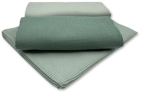 FloraVigo 3-teiliges Waffelmuster-Baumwollstoff-Set, Nähstoff, 100% Baumwolle, 140~180cm lang, geeignet zum Nähen, Patchworken, DIY und Basteln (grün)