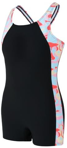 FEOYA flickor baddräkt tävlings-UV-skydd barn baddräkter en-delad sport tonårings neoprendräkt barn uthållighet med shorts badkläder badklänning 5-13 år, svart, 7-8 år