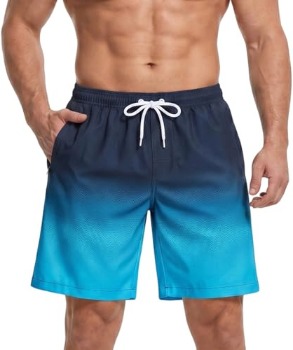 Donason Badshorts för Män Snabbtorkande Badshorts med Nätfoder Fickor Dragkedja Vardagliga Shorts Män Sommar Strandshorts med Dragsko Ventilerande Elastiska Andningsbara Badkläder för Surfing Semester