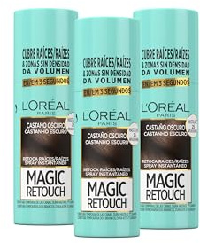 L'OREAL PARIS Magic Retouch Spray Retoca Raíces y Canas Castaño Oscuro 75ml (Paquete de 3)