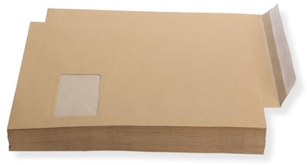 50 St. Versandtaschen Briefumschläge C4 A4 braun haftklebend mit Fenster 229x324 mm HK