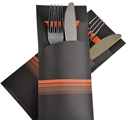 520 Bestecktaschen Serviettentaschen schwarz orange inklusive Serviette 33x33cm 2lg orange