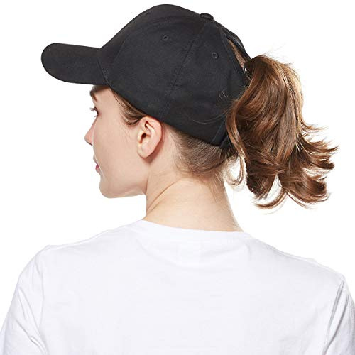 WELROG Dame Baseball Kappe Hip-Hop-Hut Verstellbar Baumwolle Pferdeschwanz (Schwarz)