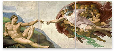 Niwo ART - Creation of Adam, World's Most Famous Paintings Series, Canvas Wall Art Home Decor, Gallery Wrapped, Stretched, Framed Ready to Hang (24x16x1.5, 3pcs)