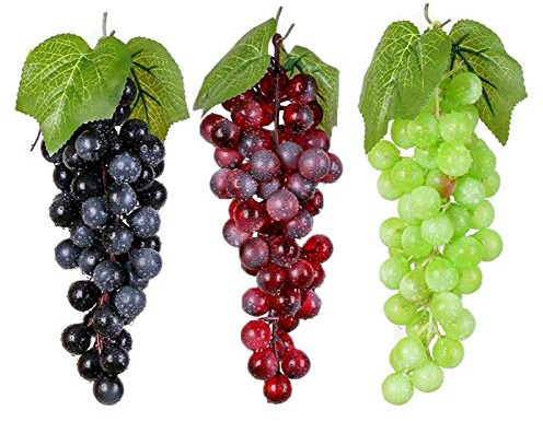 Halloluck Lot de 3 grappes de Raisin Artificiel avec vignes artificielles pour décoration de Cuisine, fête, pub, Maison (3 Couleurs, 60 noyaux)