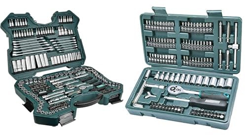 Mannesmann M98430 Maletín con llaves de vaso y otras herramientas, Color Verde + M29166 Maletín con juego de llaves de vaso y puntas de destornillador (130 piezas)