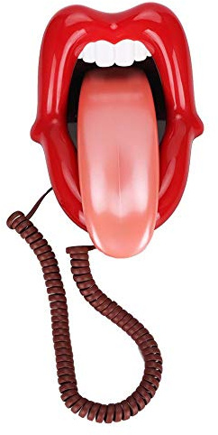 ASHATA Corded Telephone,WX-3203# Multi-Functional Red Large Tongue Shape Telephone Desk Phone Home Decoration,Home Decoration Landline Desk Phone With Clear Sound
